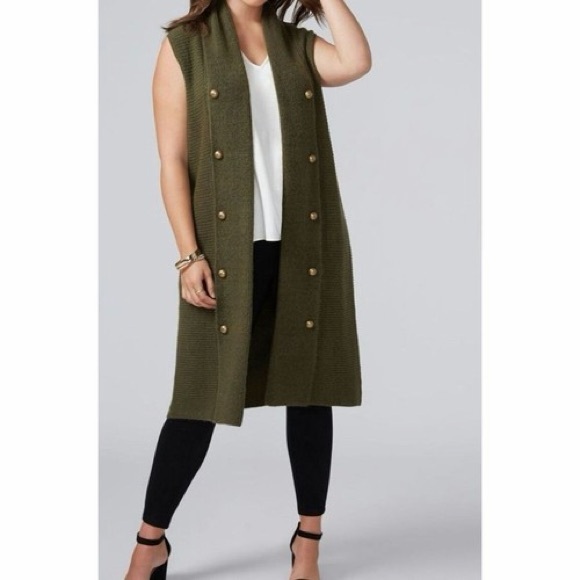 Lane Bryant Sweaters - Lane Bryant Olive Green Sleeveless Cardigan